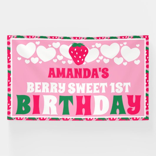 Strawberry First Birthday Celebration Banner (Horizontal)