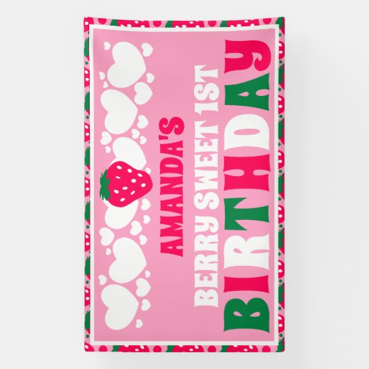 Strawberry First Birthday Celebration Banner (Vertikal)