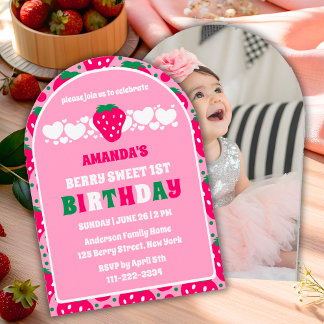 Strawberry First Birthday Celebration Photo Arch Einladung