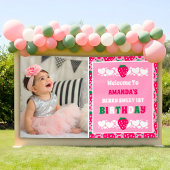 Strawberry First Birthday Celebration Photo Banner