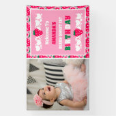 Strawberry First Birthday Celebration Photo Banner (Vertikal)
