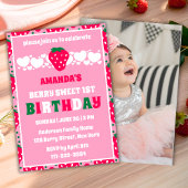 Strawberry First Birthday Celebration Photo Einladung