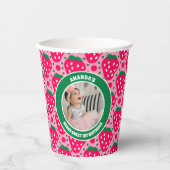 Strawberry First Birthday Celebration Photo Pappbecher (Vorderseite)