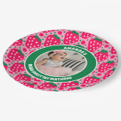 Strawberry First Birthday Celebration Photo Pappteller (Schrägansicht)