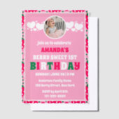 Strawberry First Birthday Celebration Photo Pergament Einladungen (Versetzt)