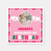 Strawberry First Birthday Celebration Photo Serviette (Vorderseite)