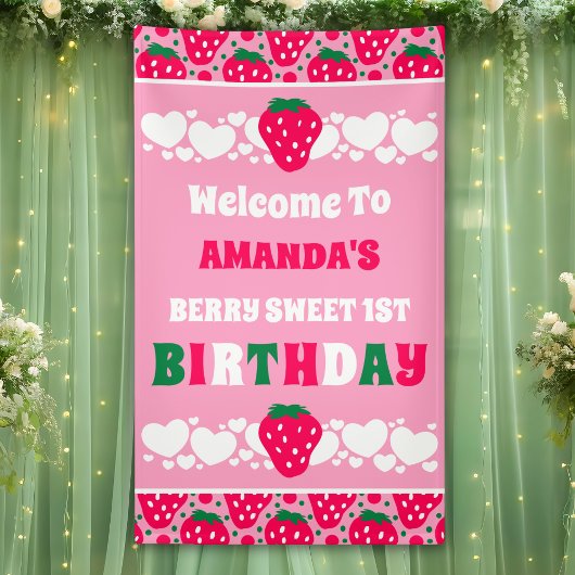 Strawberry First Birthday Celebration Welcome Banner