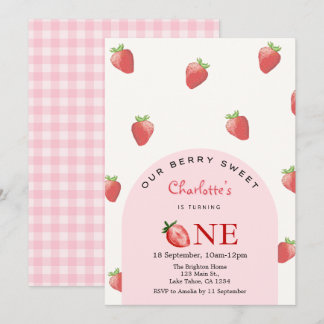 Strawberry First Birthday Einladung