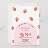 Strawberry First Birthday Einladung (Vorderseite)