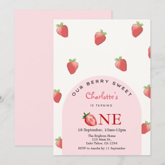 Strawberry First Birthday Einladung