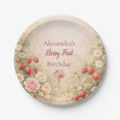 Strawberry First Birthday Garden Party 1st Birthda Pappteller (Vorderseite)