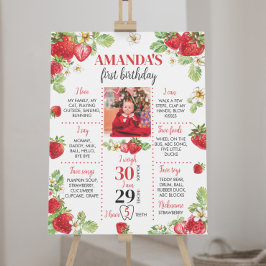 Strawberry First Birthday Milestone Sign Poster