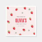 Strawberry First Birthday Paper Napkins Serviette (Vorderseite)