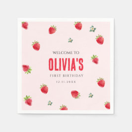 Strawberry First Birthday Paper Napkins Serviette