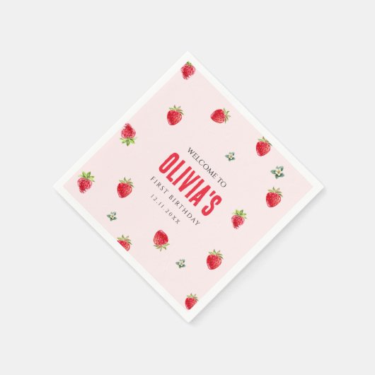 Strawberry First Birthday Paper Napkins Serviette (Ecke)