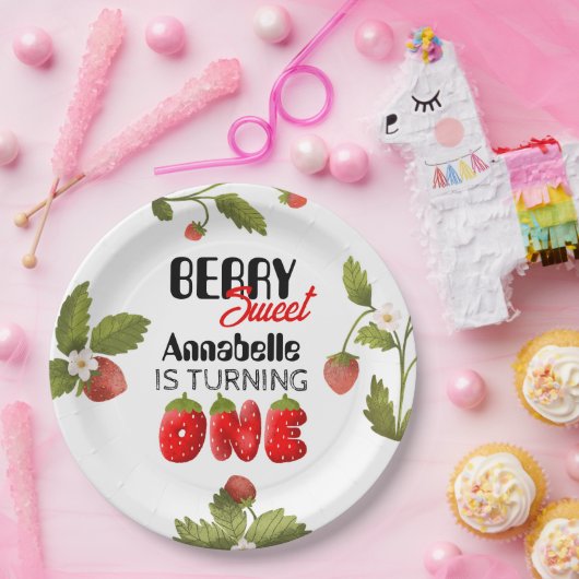 Strawberry First Birthday Pappteller (Party)