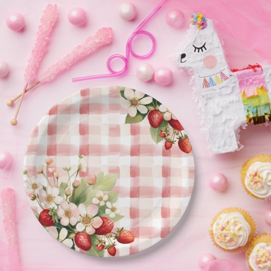 Strawberry First Birthday Party Berry Pappteller (Party)