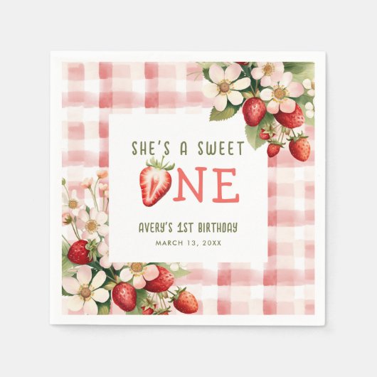 Strawberry First Birthday Party Berry Serviette (Vorderseite)