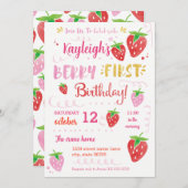 Strawberry First Birthday Party Berry Watercolor I Einladung (Vorne/Hinten)