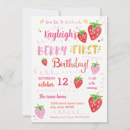 Strawberry First Birthday Party Berry Watercolor I Einladung