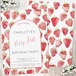 Strawberry First Birthday Party Einladung