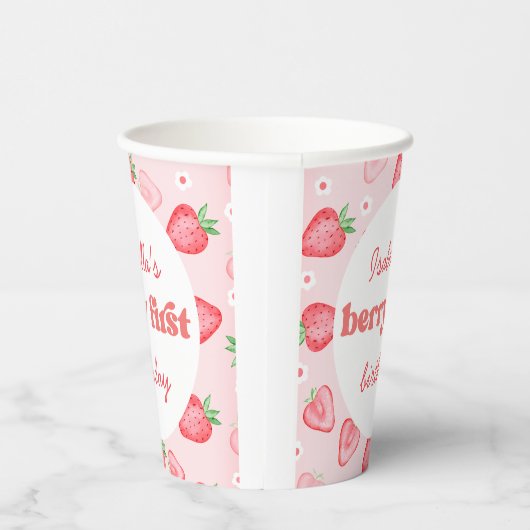 Strawberry First Birthday Party Pappbecher (Rechts)
