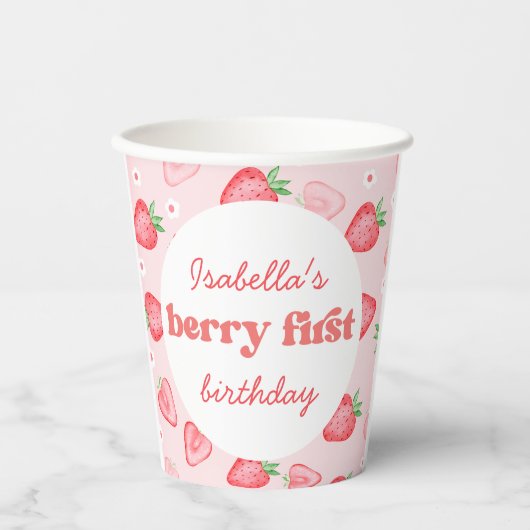 Strawberry First Birthday Party Pappbecher (Vorderseite)