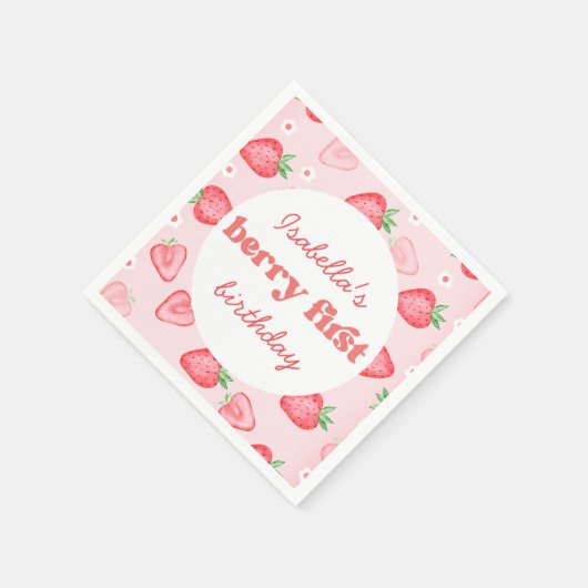 Strawberry First Birthday Party Serviette (Ecke)