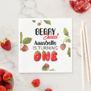 Strawberry First Birthday Serviette
