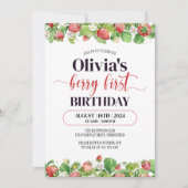 Strawberry First Birthday Watercolor Berry First Einladung (Vorderseite)