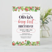 Strawberry First Birthday Watercolor Berry First Einladung (Stehend Vorderseite)