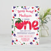 Strawberry FIRST Geburtstag Einladung (Stehend Vorderseite)