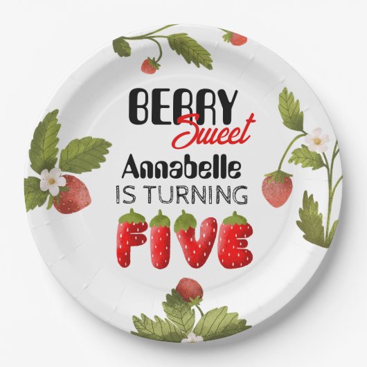 Strawberry Five zum Geburtstag Pappteller (Vorderseite)
