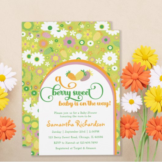 Strawberry Floral Baby Dusche Einladung