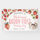 Strawberry Foto Willkommen Berry Erster Geburtstag Banner (Horizontal)