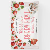 Strawberry Foto Willkommen Berry Erster Geburtstag Banner (Vertikal)