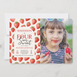 Strawberry Four Ever Sweet 4. Geburtstags-Foto Einladung