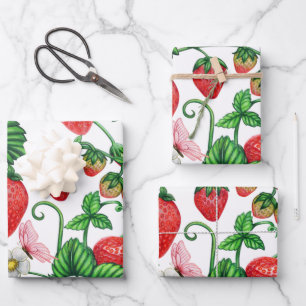 Strawberry Fruit and Strawberry Blossom Lebendig  Geschenkpapier Set