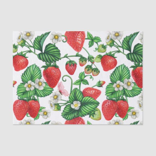 Strawberry Fruit and Strawberry Blossom Lebendig Seidenpapier (Vorderseite)