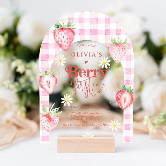 Strawberry Fruit Daisy Berry First Birthday Arch Acryleinladungen