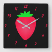 Strawberry Fruit Girls Boys Kinderzimmer Red Black Quadratische Wanduhr (Vorderseite)