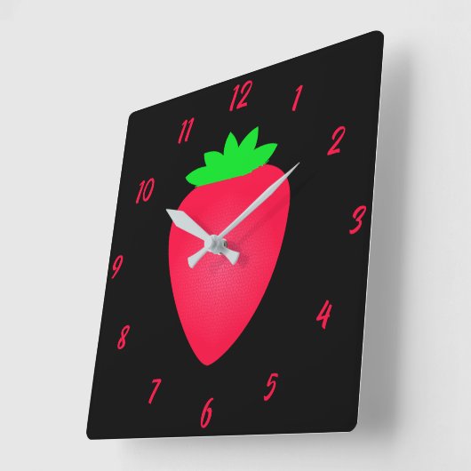 Strawberry Fruit Girls Boys Kinderzimmer Red Black Quadratische Wanduhr (Winkel)