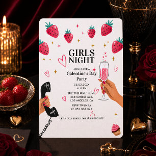 Strawberry Galentine's Mädchenabend-Party  Einladung