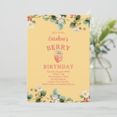 Strawberry Garden First Girls Birthday Einladung (Stehend Vorderseite)