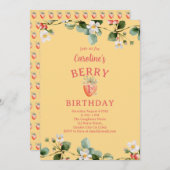 Strawberry Garden First Girls Birthday Einladung (Vorne/Hinten)