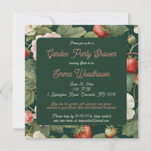 Strawberry Garden Party Bridal Dusche Einladung (Vorderseite)
