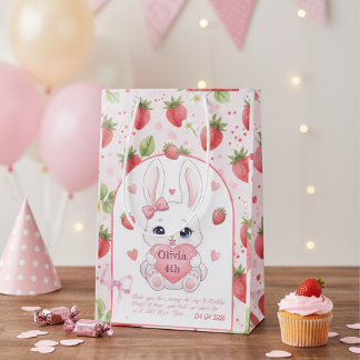 Strawberry Gaze Bunny - Cute Anime Eyes & Ribbon Mittlere Geschenktüte