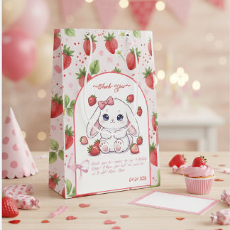 Strawberry Gaze Bunny - Cute Anime Eyes & Ribbon  Mittlere Geschenktüte