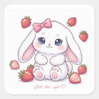 Strawberry Gaze Bunny - Cute Anime Eyes & Ribbon Quadratischer Aufkleber