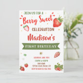 Strawberry Geburtstagseinladung Erstes Geburtstags Einladung (Stehend Vorderseite)